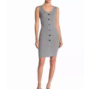 Velvet Torch V-Neck Ribbed Button Front Tank Dress Women's Small Gray